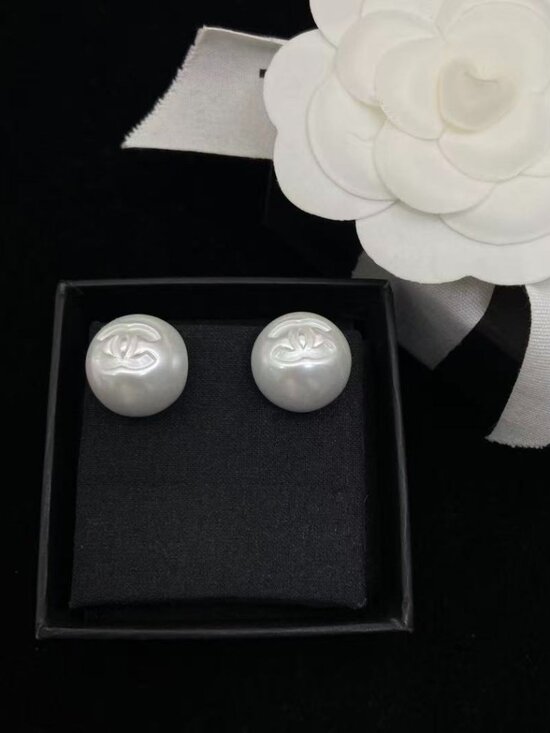 CHANEL  Jewelry - Chanel Timeless Pearl Stud Earrings with Subtle CC Detail